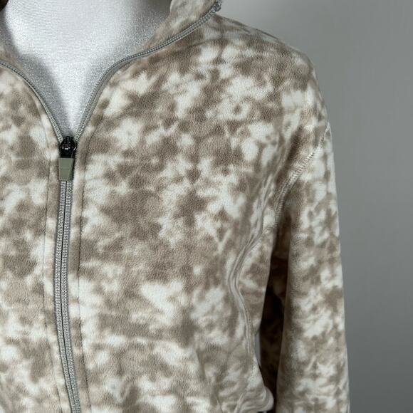 Eddie Bauer Tan White Full Zip Fleece Jacket Top Collar Large Casual Relaxed Fit - Picture 2 of 5